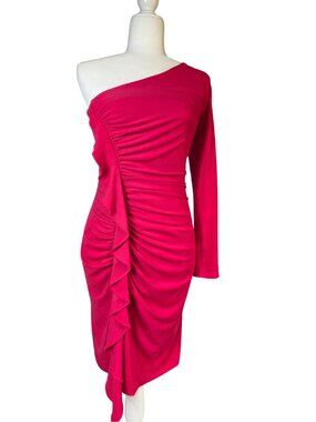 JESSICA SIMPSON 1-Shoulder Ruched Red Ruffled Dress NWT size8